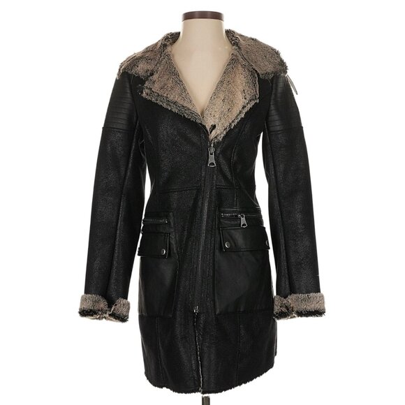 Marc New York Black Asymmetrical Faux Shearling Coat | Mob Wife Streetwear Glam - Picture 3 of 16